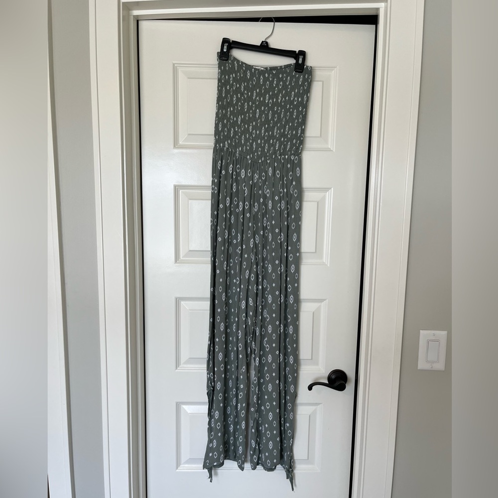 Green Pattern Strapless Romper